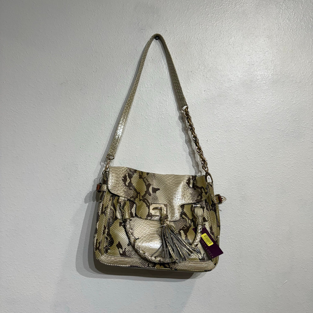 Elliott Lucca Cream Snake Print Shoulder Bag NWT