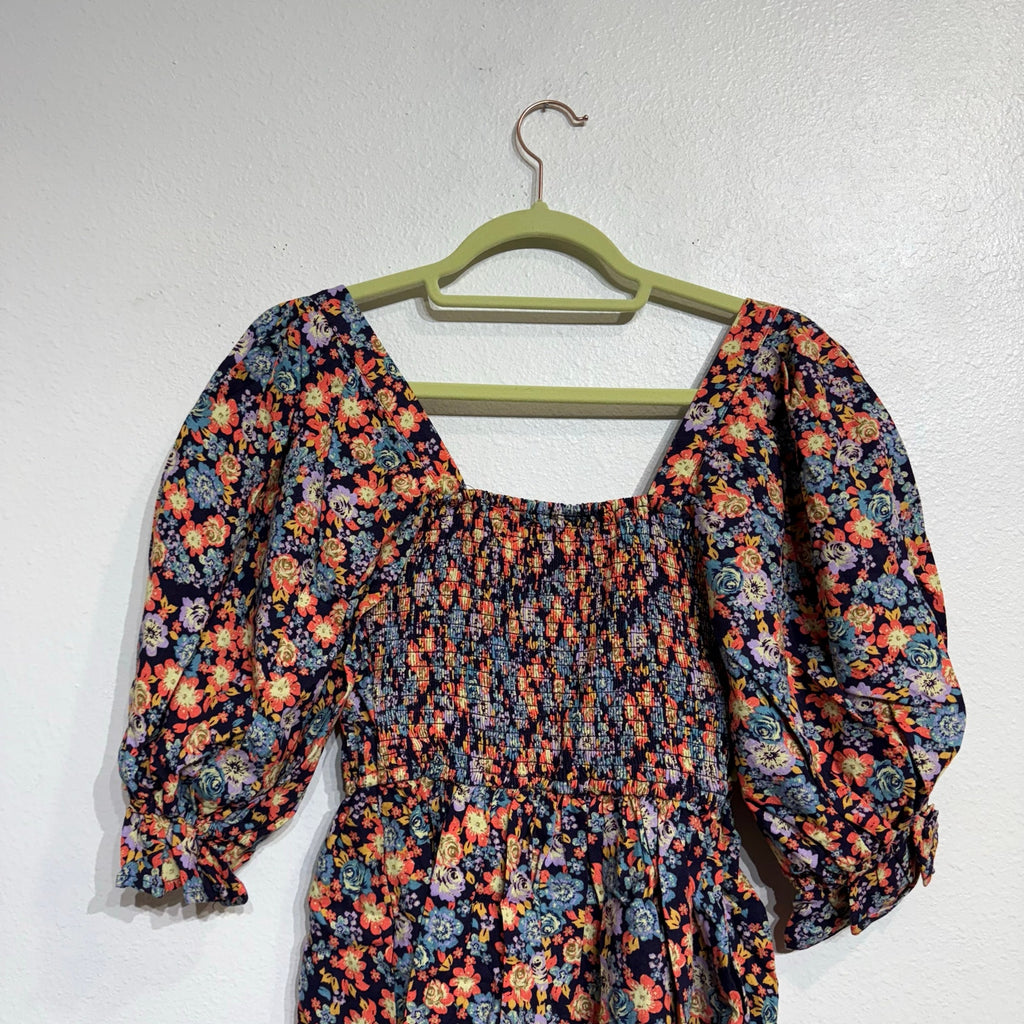 Free People Navy Combo Show Me Loe Floral Square Neck Romper Sz XS NWT