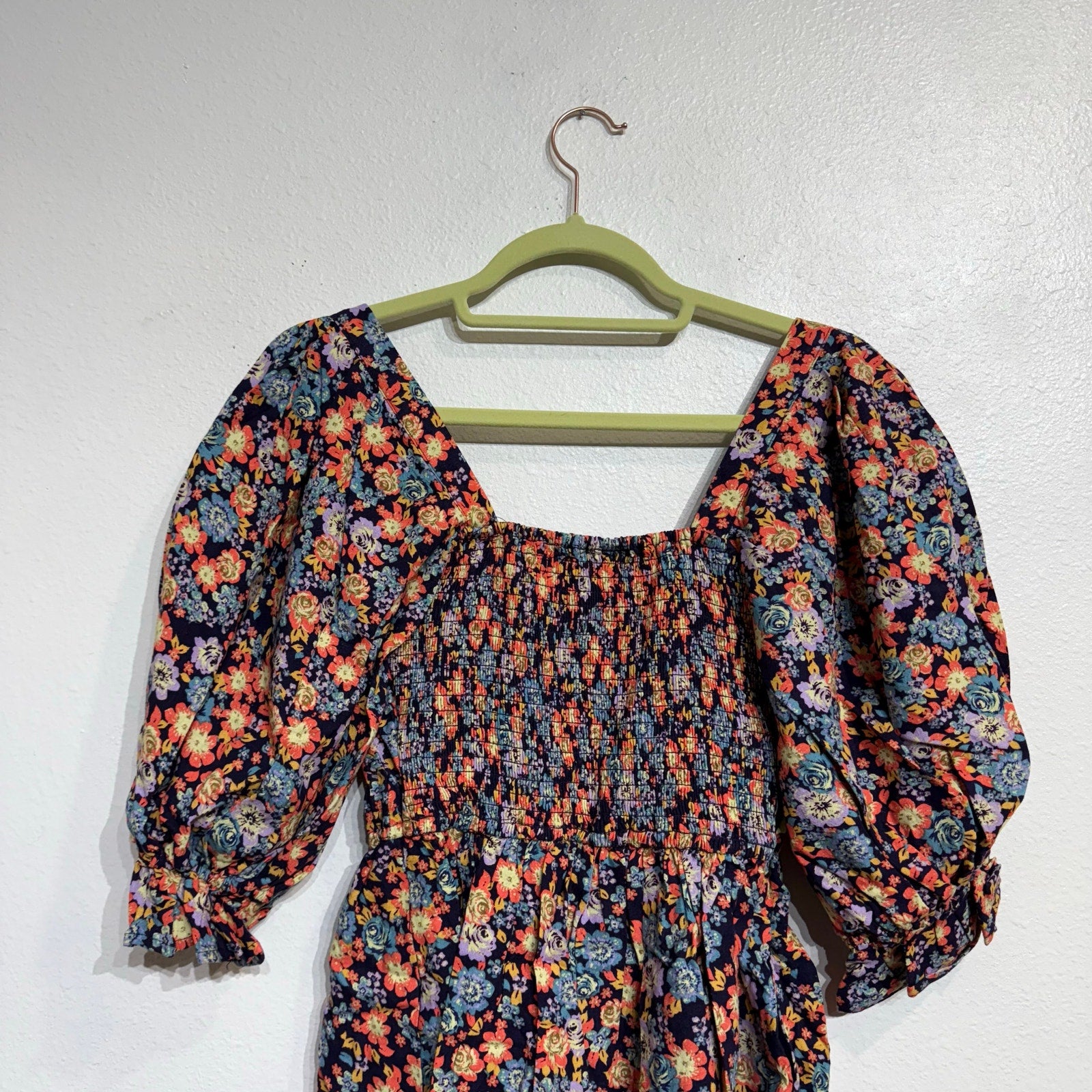 Free People Navy Combo Show Me Loe Floral Square Neck Romper Sz XS NWT