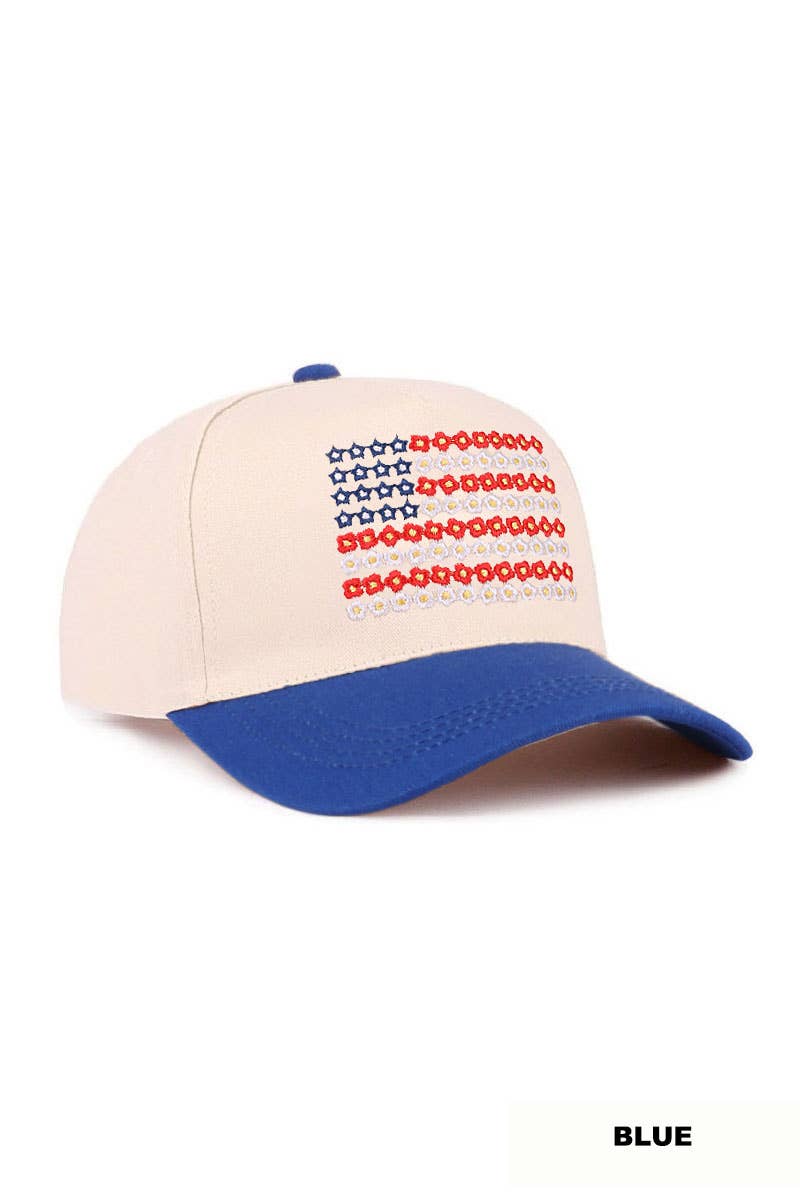 `0403 Star Floral American Flag Two Tone Cotton Hat SI-29571