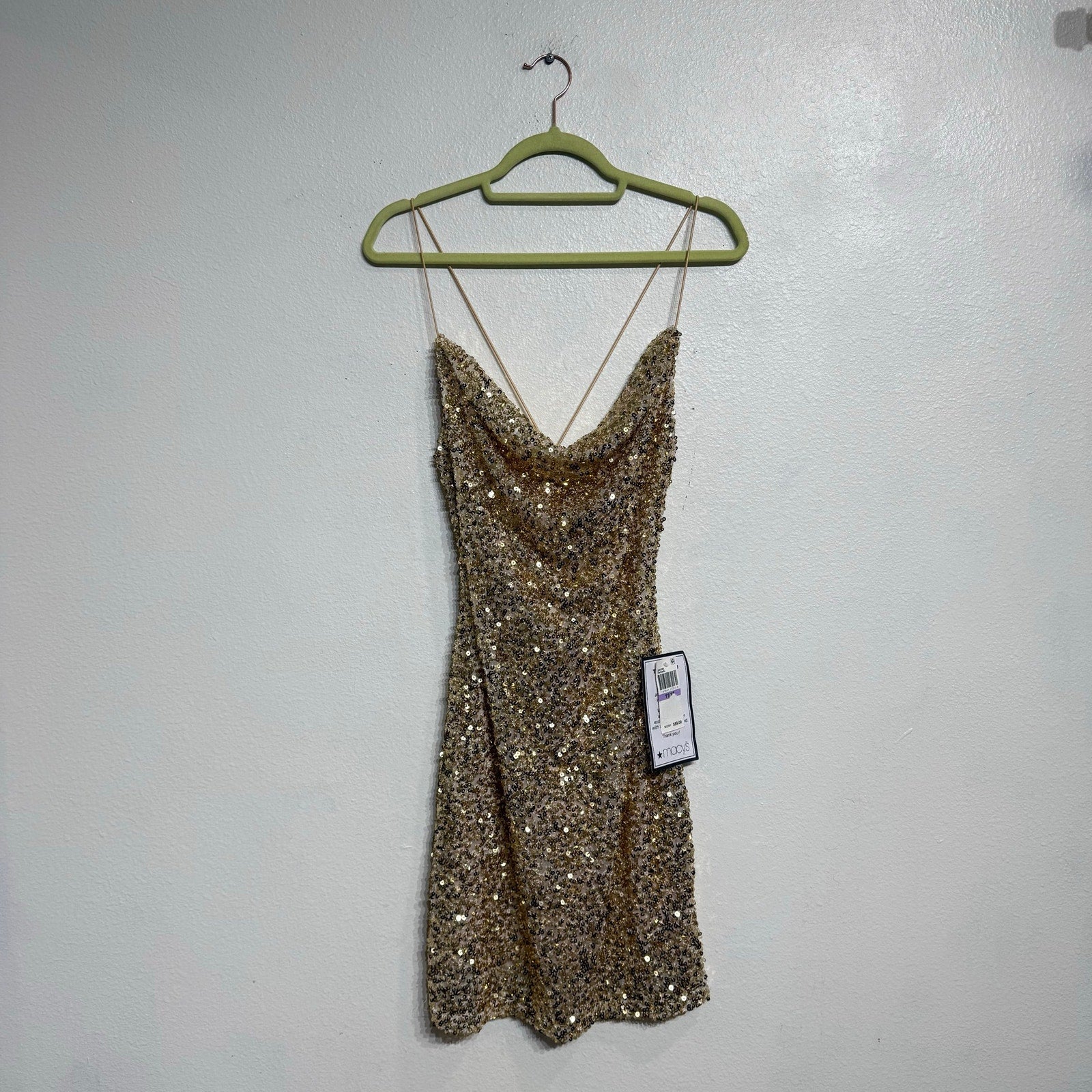 B Darlin Gold Sequin Cowl Neck Mini Dress NWT Sz 11/12