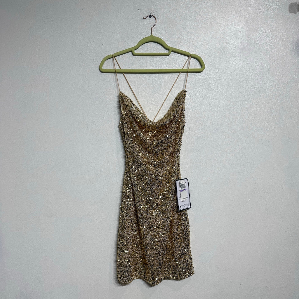 B Darlin Gold Sequin Cowl Neck Mini Dress NWT Sz 11/12