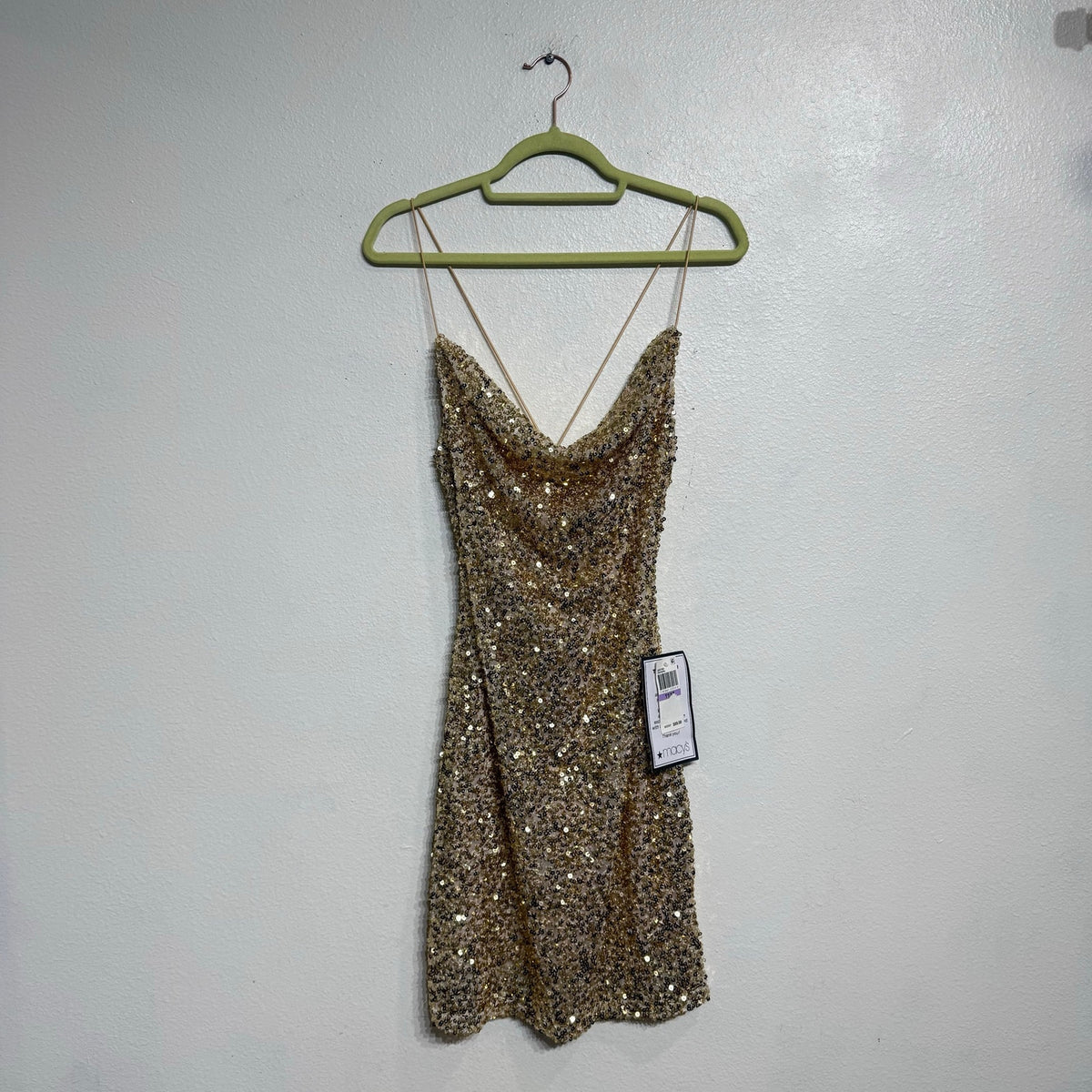 B Darlin Gold Sequin Cowl Neck Mini Dress NWT Sz 11/12
