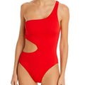 Aqua Red One Shoulder Cut Out One Piece Swimsuit Sz XS NWT