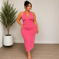 Clothing Obsessed Company Pink Curvy Fit Halter Midi Dress Sz 3XL NWT