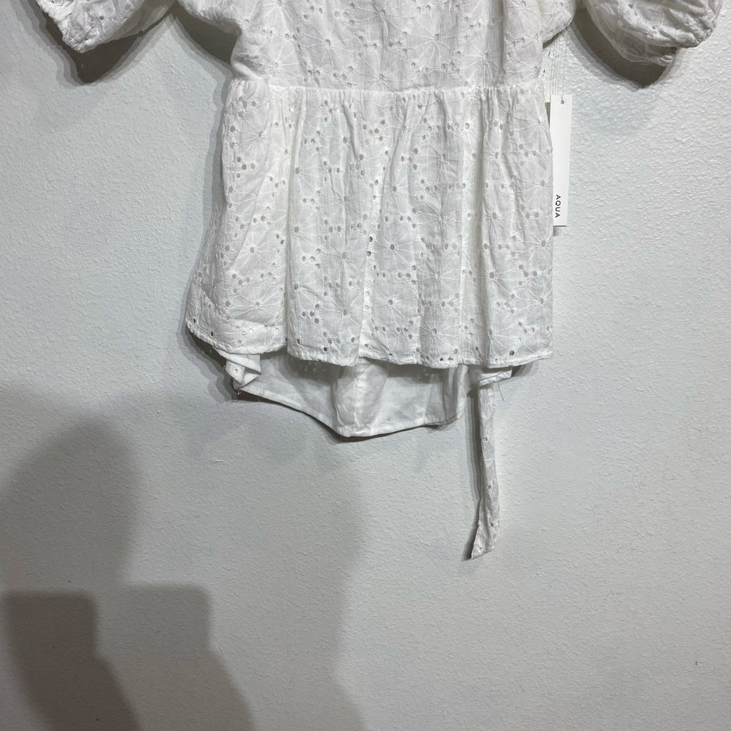 Aqua White Babydoll Eyelet Top Sz M NWT