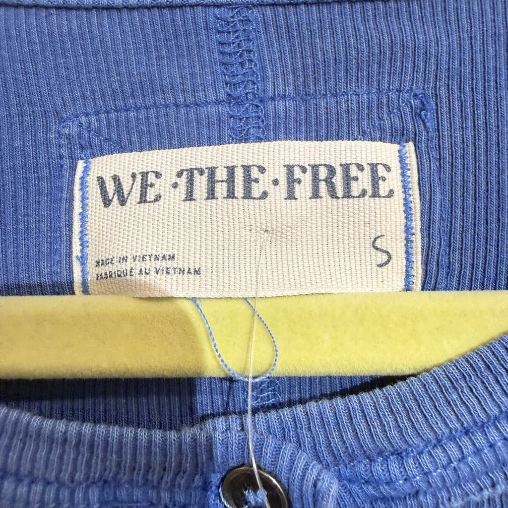 We The Free Free People Cold River Blue Ribbed Long Sleeve Henley Top Sz S NWT