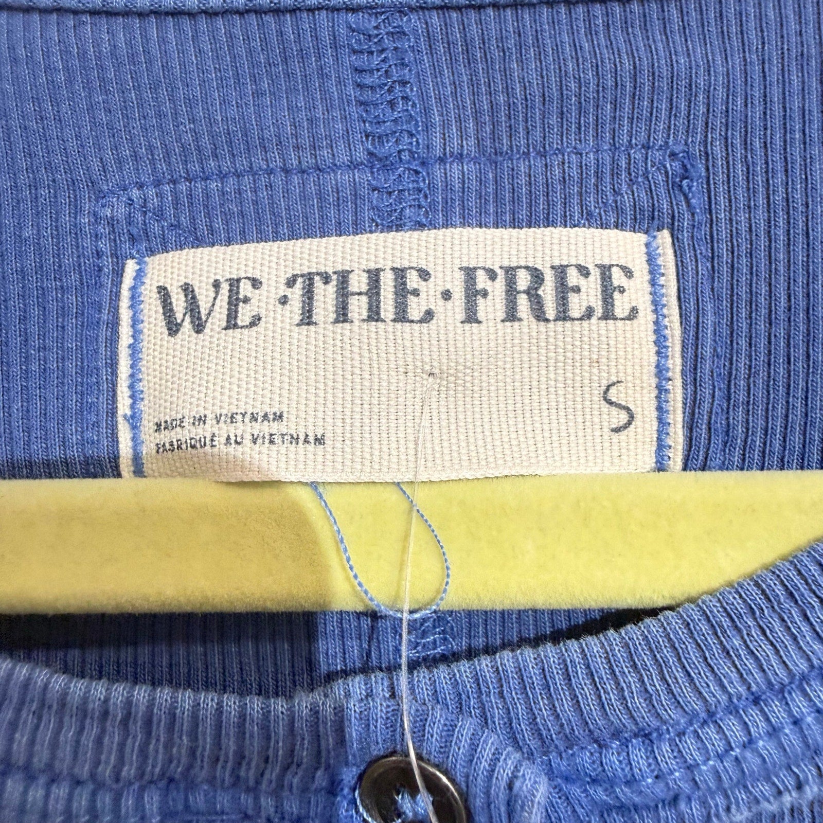 We The Free Free People Cold River Blue Ribbed Long Sleeve Henley Top Sz S NWT