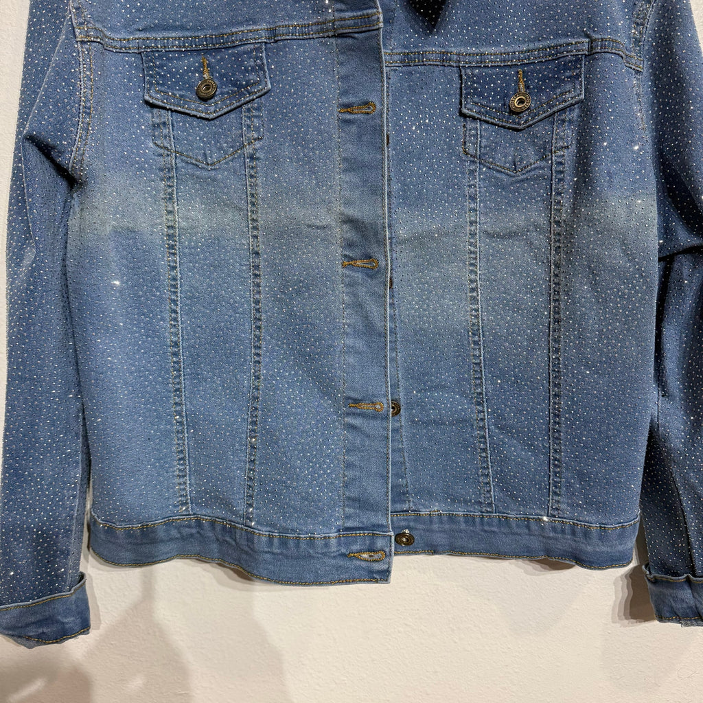 Phoebe J. Collection Light Blue Rhinestone Studded Jean Jacket Sz XL NWT