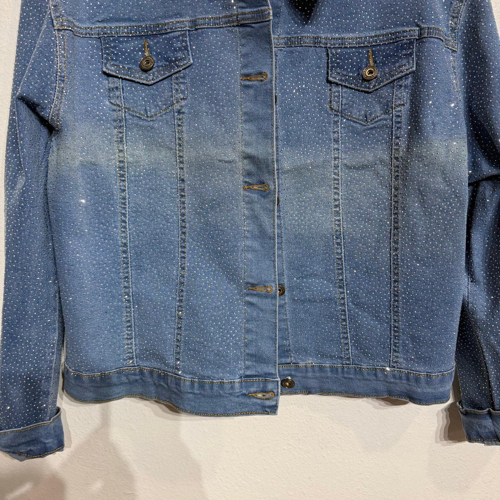 Phoebe J. Collection Light Blue Rhinestone Studded Jean Jacket Sz XL NWT