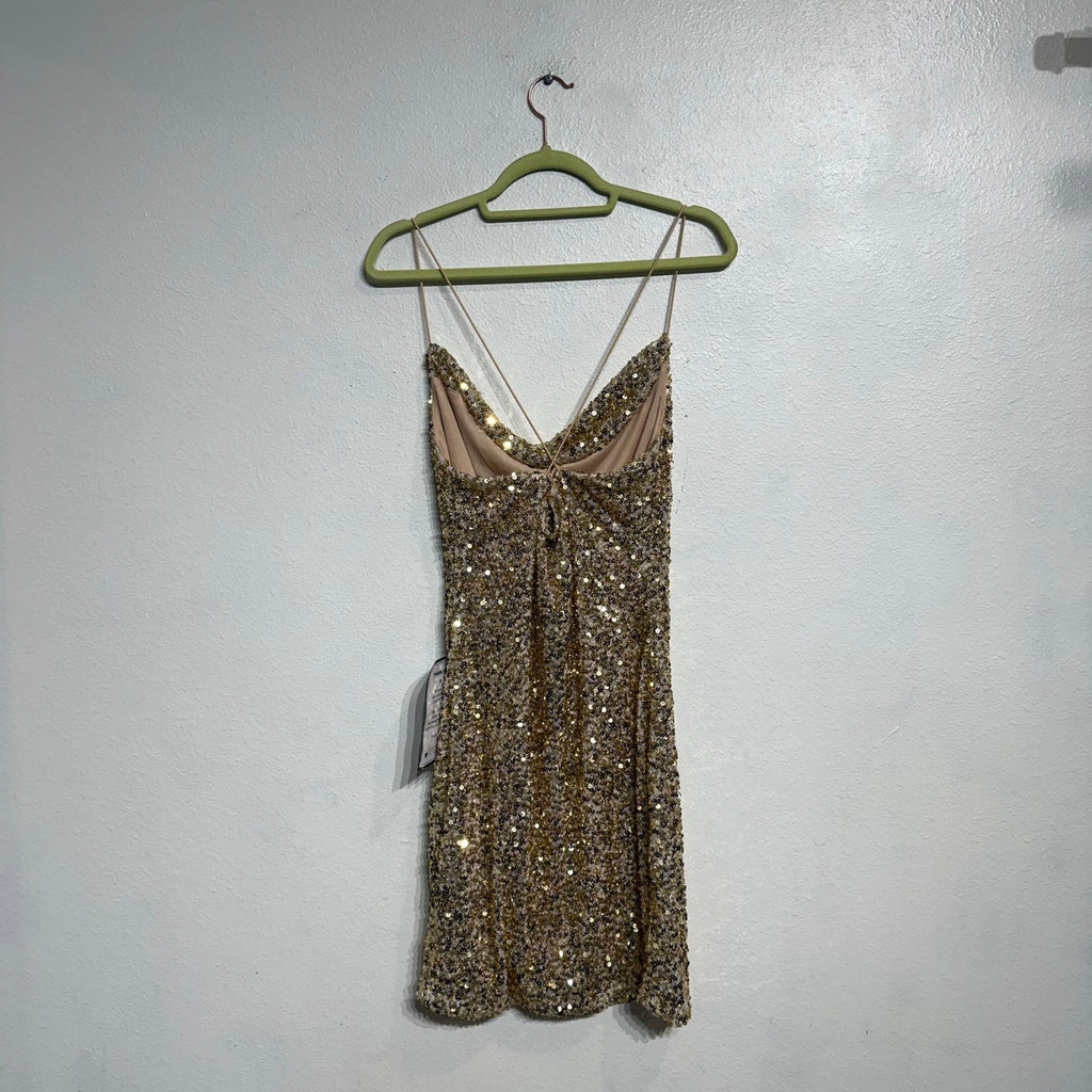 B Darlin Gold Sequin Cowl Neck Mini Dress NWT Sz 11/12