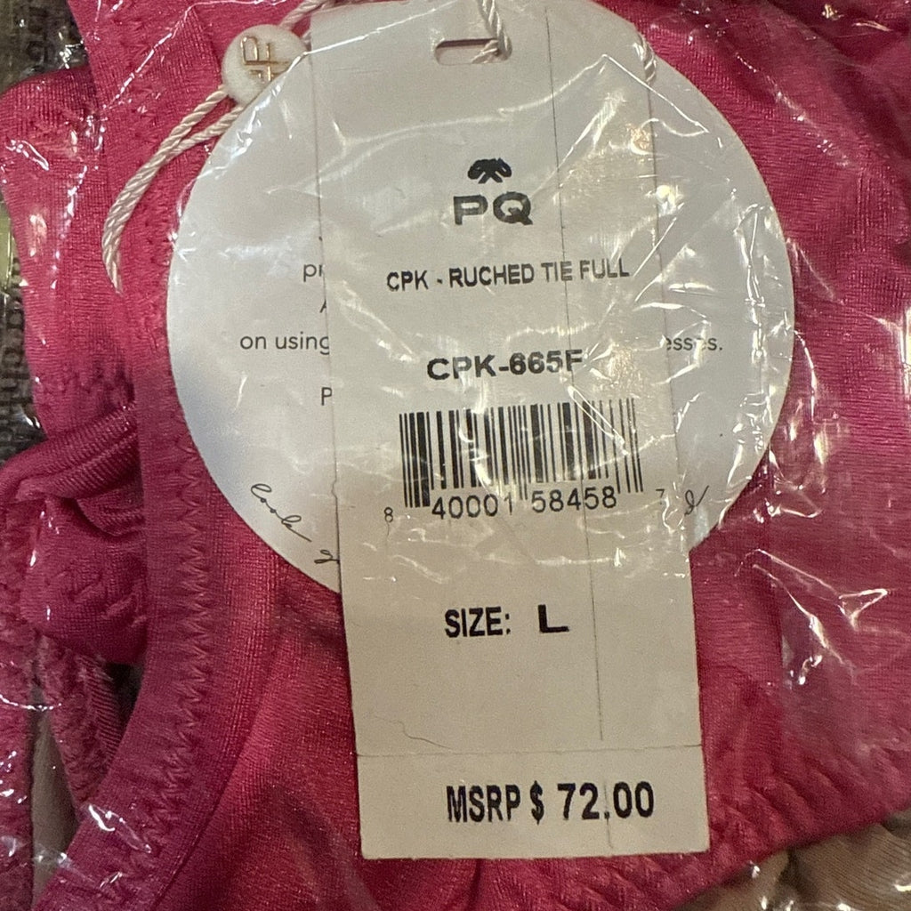 PQ Swim Pink Ruched Side Tie Bikini Bottom Sz L NWT