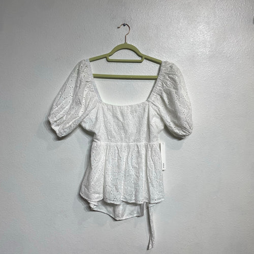 Aqua White Babydoll Eyelet Top Sz M NWT