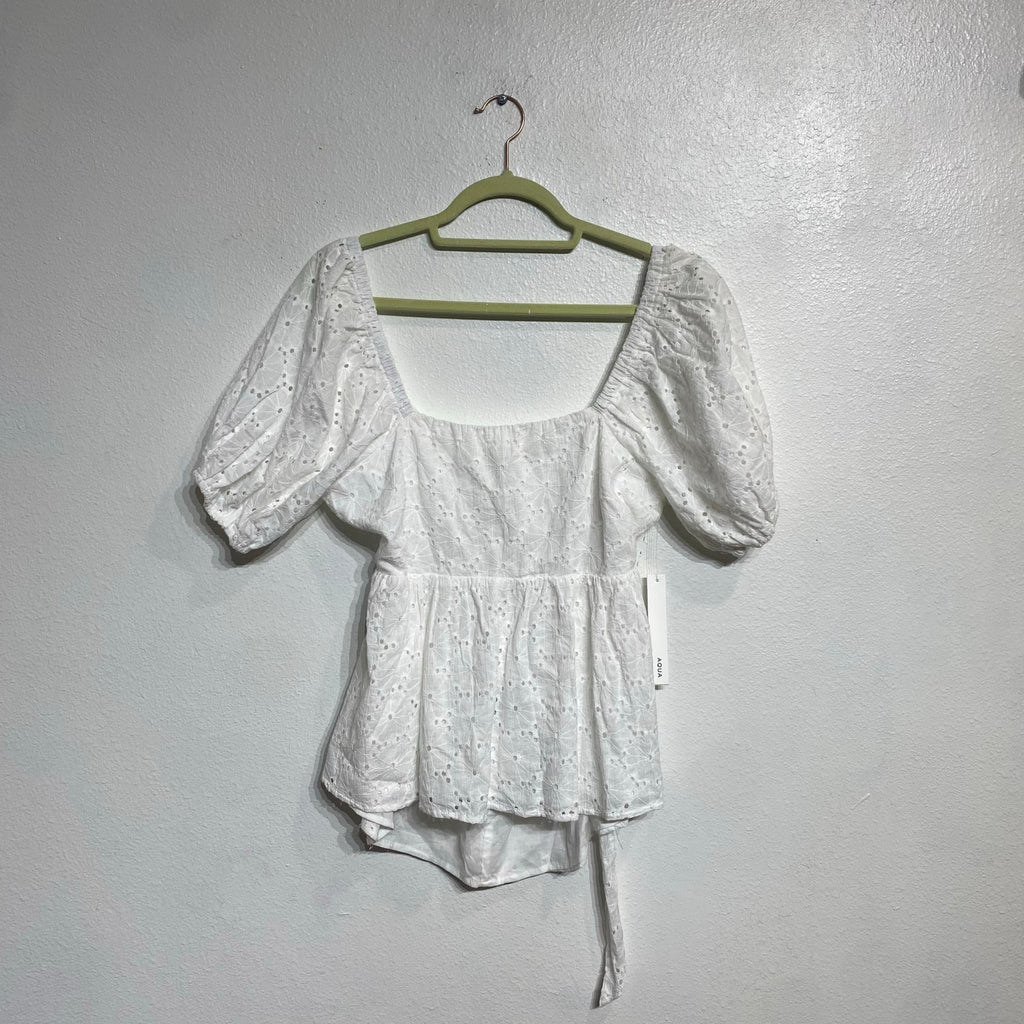 Aqua White Babydoll Eyelet Top Sz M NWT