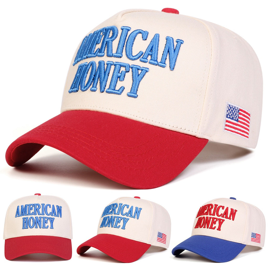 American Honey Red Embroidered Patriotic Adjustable Trucker Hat NWT