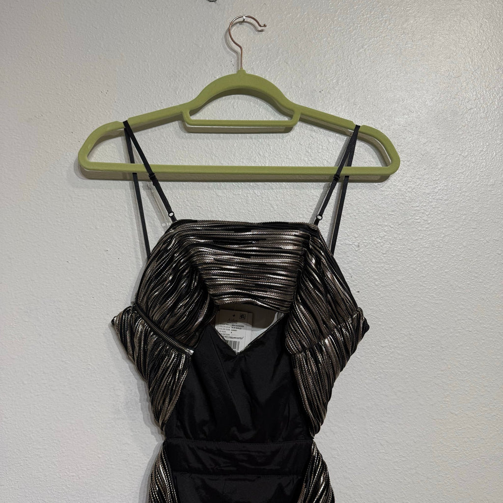 Aidan By Aidan Mattox Black Metallic Pleated Midi Dress Sz 8 NWT