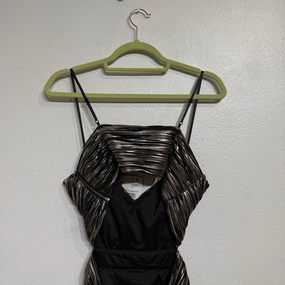 Aidan By Aidan Mattox Black Metallic Pleated Midi Dress Sz 8 NWT