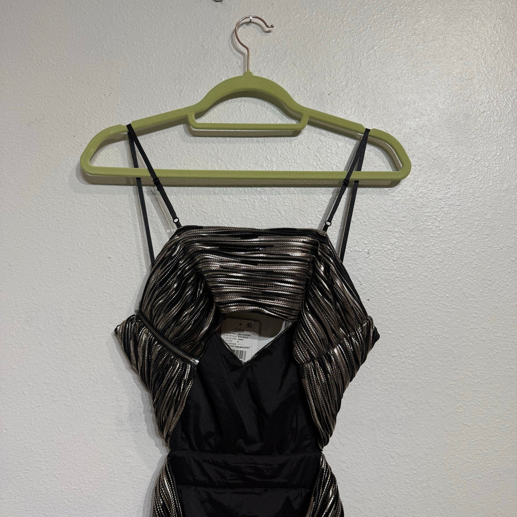 Aidan By Aidan Mattox Black Metallic Pleated Midi Dress Sz 8 NWT