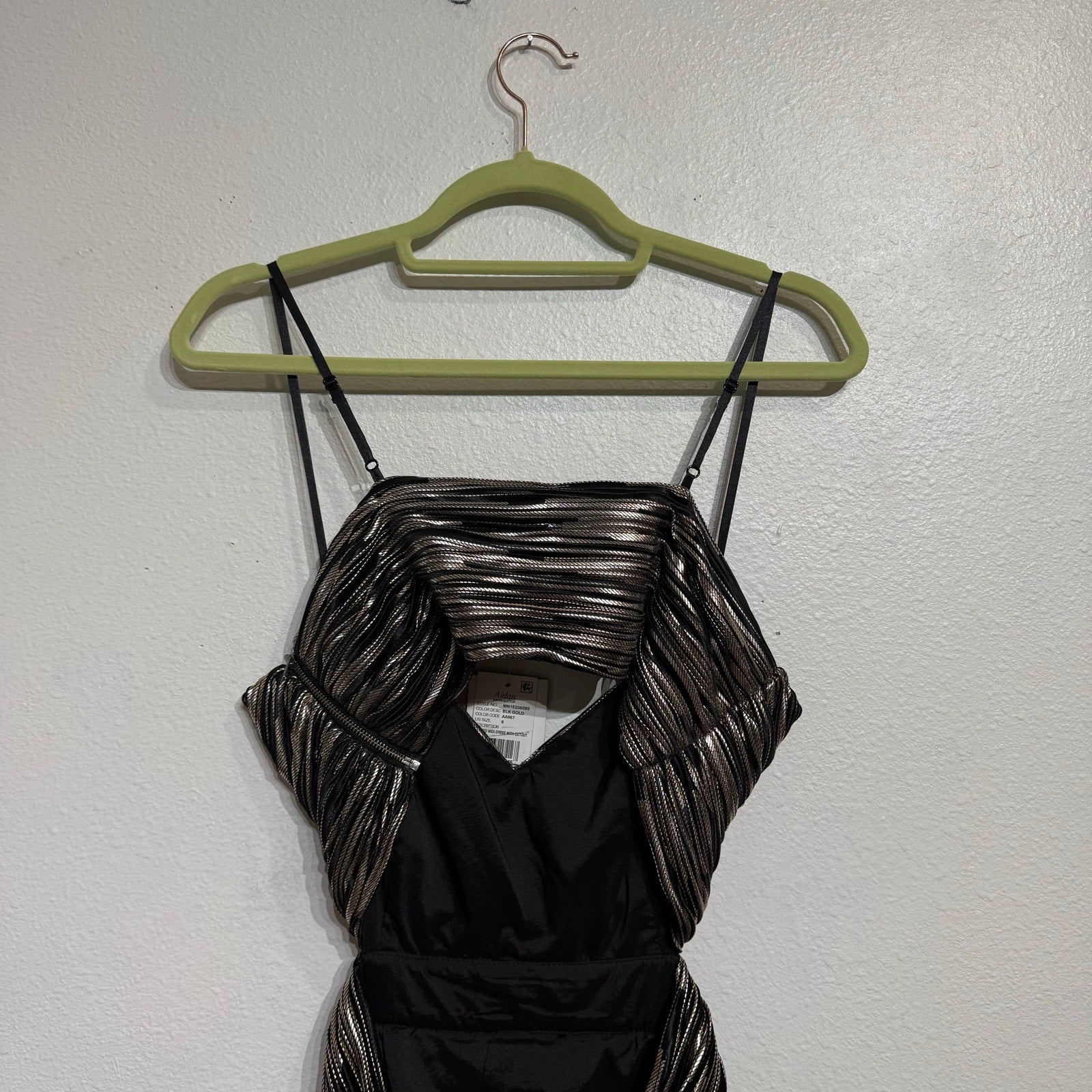 Aidan By Aidan Mattox Black Metallic Pleated Midi Dress Sz 8 NWT