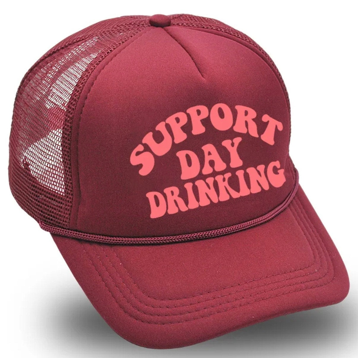 Support Day Drinking Wine Red Graphic Trucker Hat Adjustable Snapback NWT