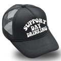 Support Day Drinking Black Trucker Hat Graphic Cap Adjustable Snapback NWT