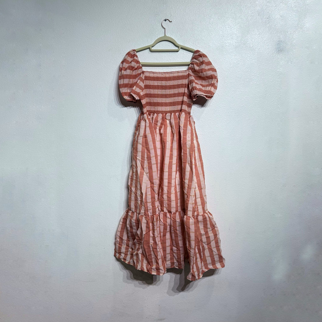 DRA Nicole Peach Striped Organza Midi Dress Sz M NWT