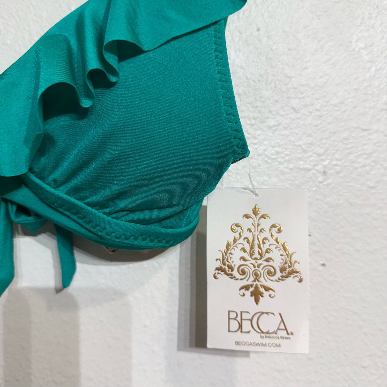 Becca By Rebecca Virtue Green Socialite Ariella Ruffle Bikini Top Sz S NWT