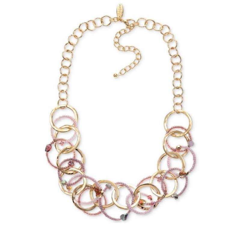 Style & Co Gold Purple Stone Beaded Link Statement Necklace NWT