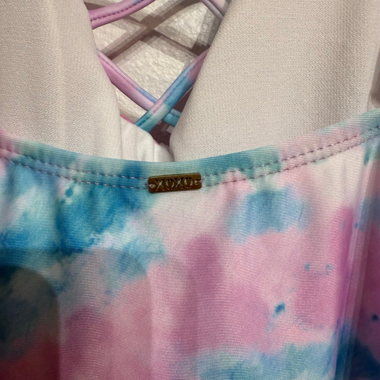 XOXO Pink Blue Tie Dye Plunge One Piece Swimsuit Sz XL NWT