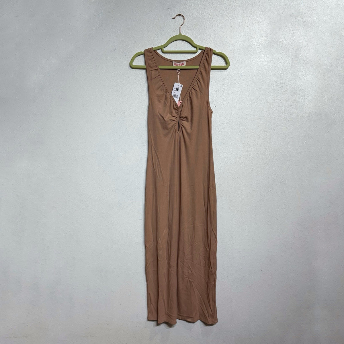 Leyden Almond Ribbed Sleeveless Midi Dress Sz S NWT