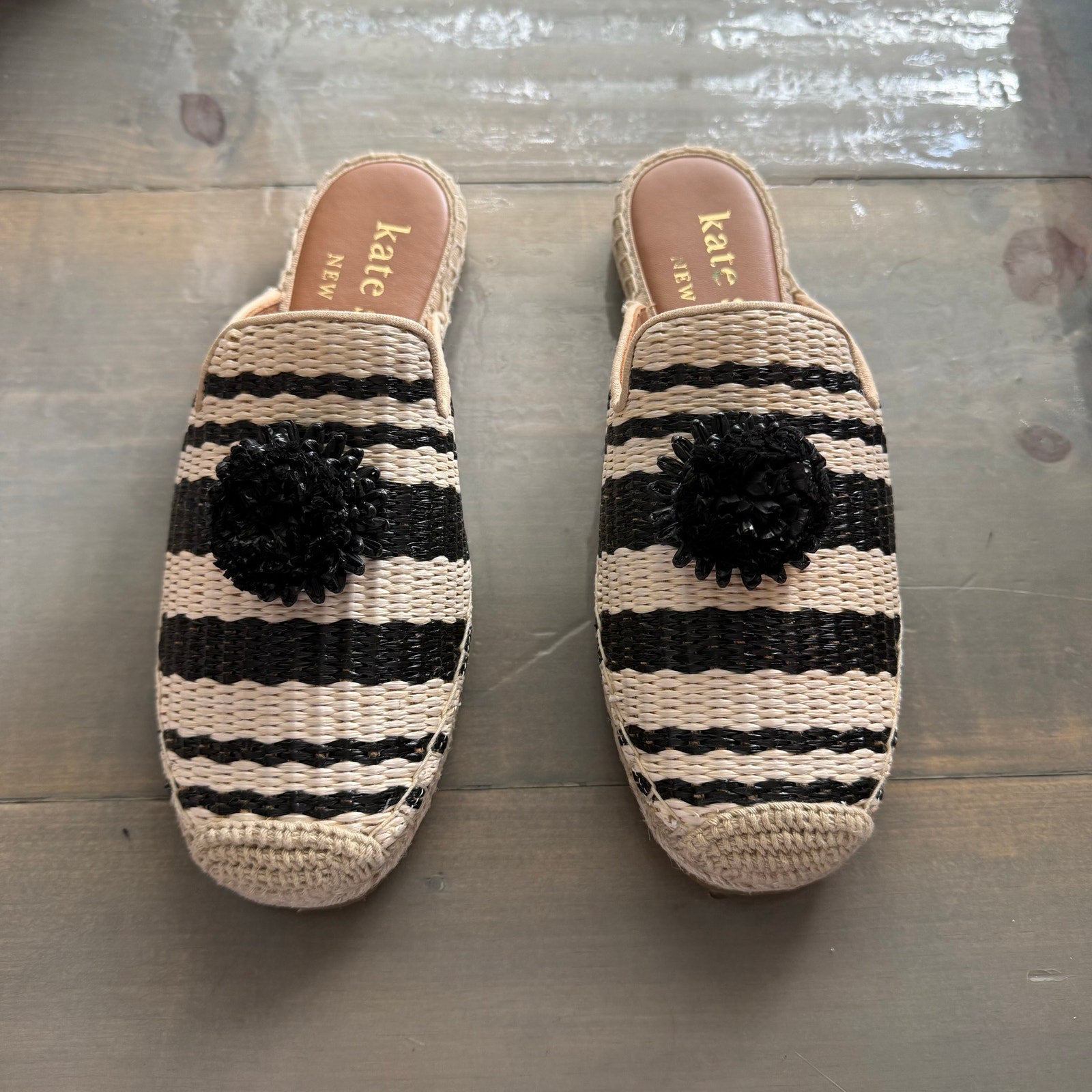 Kate Spade New York Tan Striped Solero Raffia Mules Sz 7 NWT