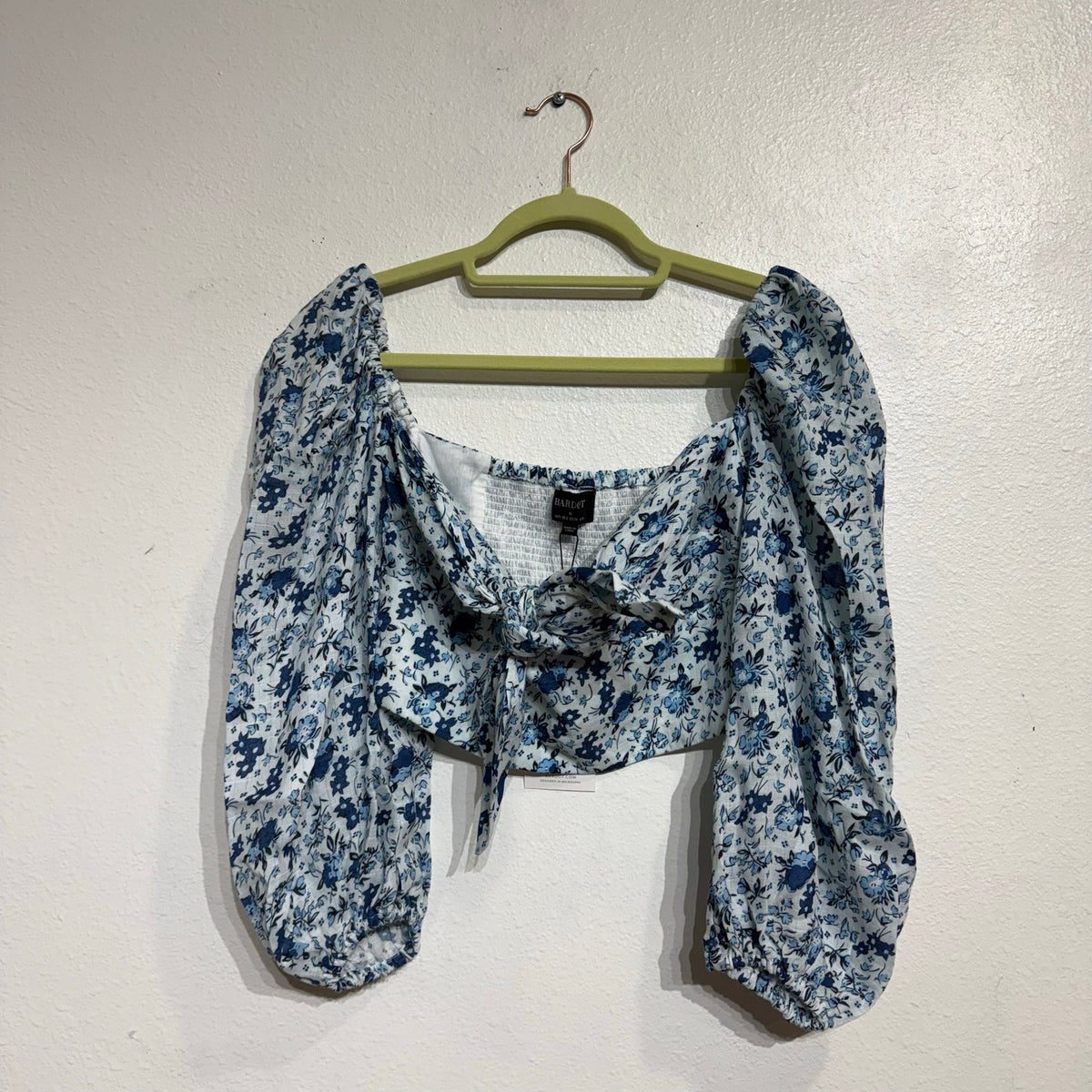 Bardot Blue Floral Cropped Off The Shoulder Top Sz 6 NWT