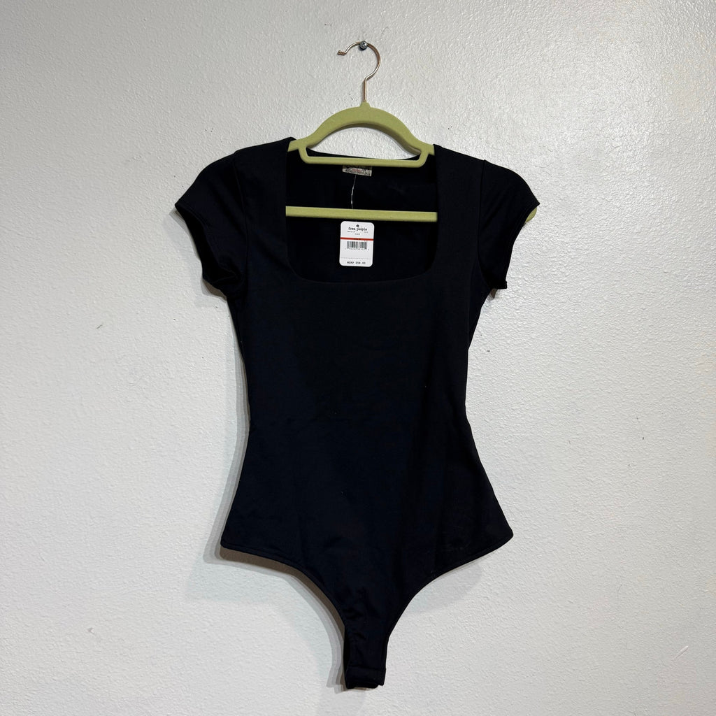 Free People Black Square Eyes Bodysuit Sz XS NWT