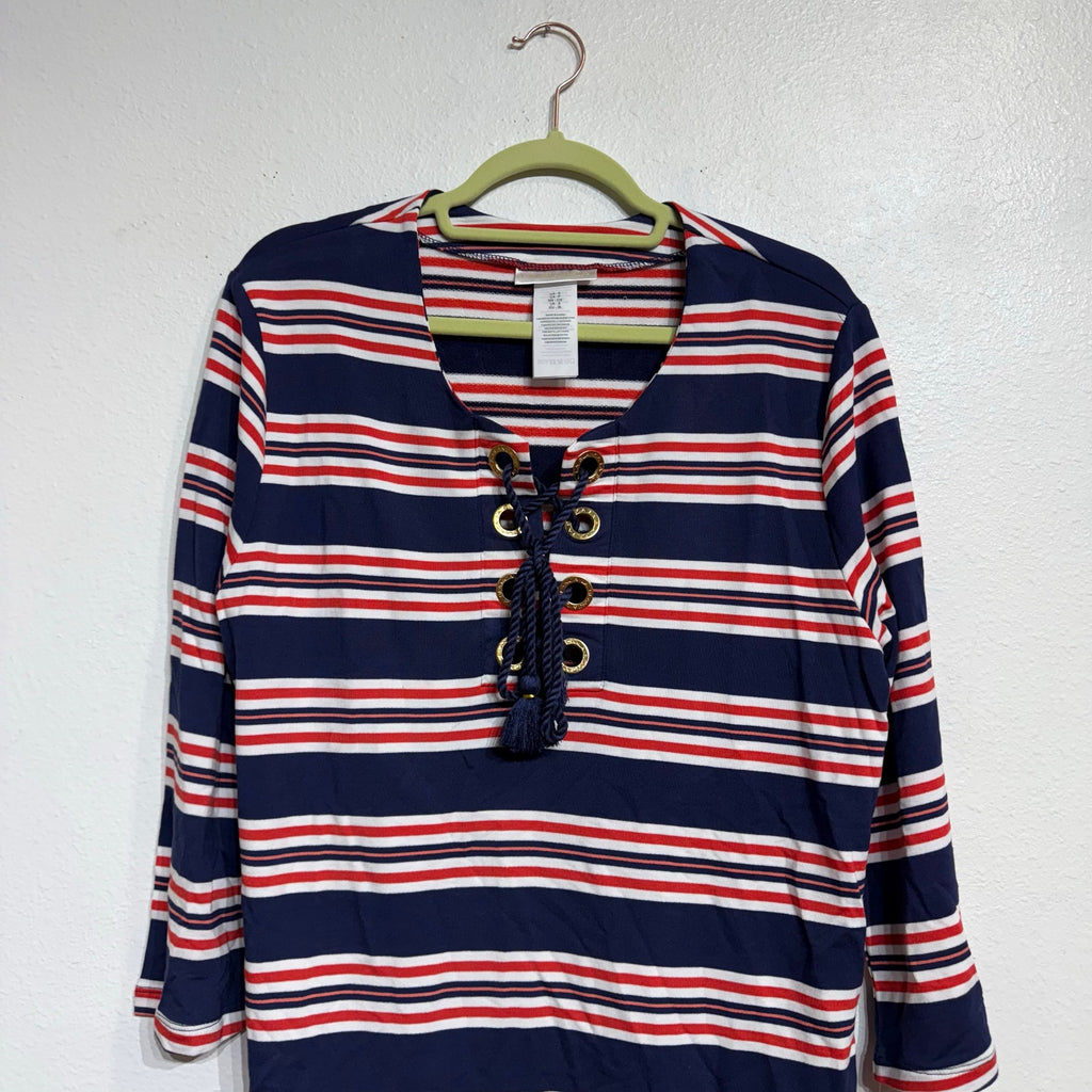 La Blanca Blue Sailor Striped Lace Up Cover Up Tunic Sz XS NWT