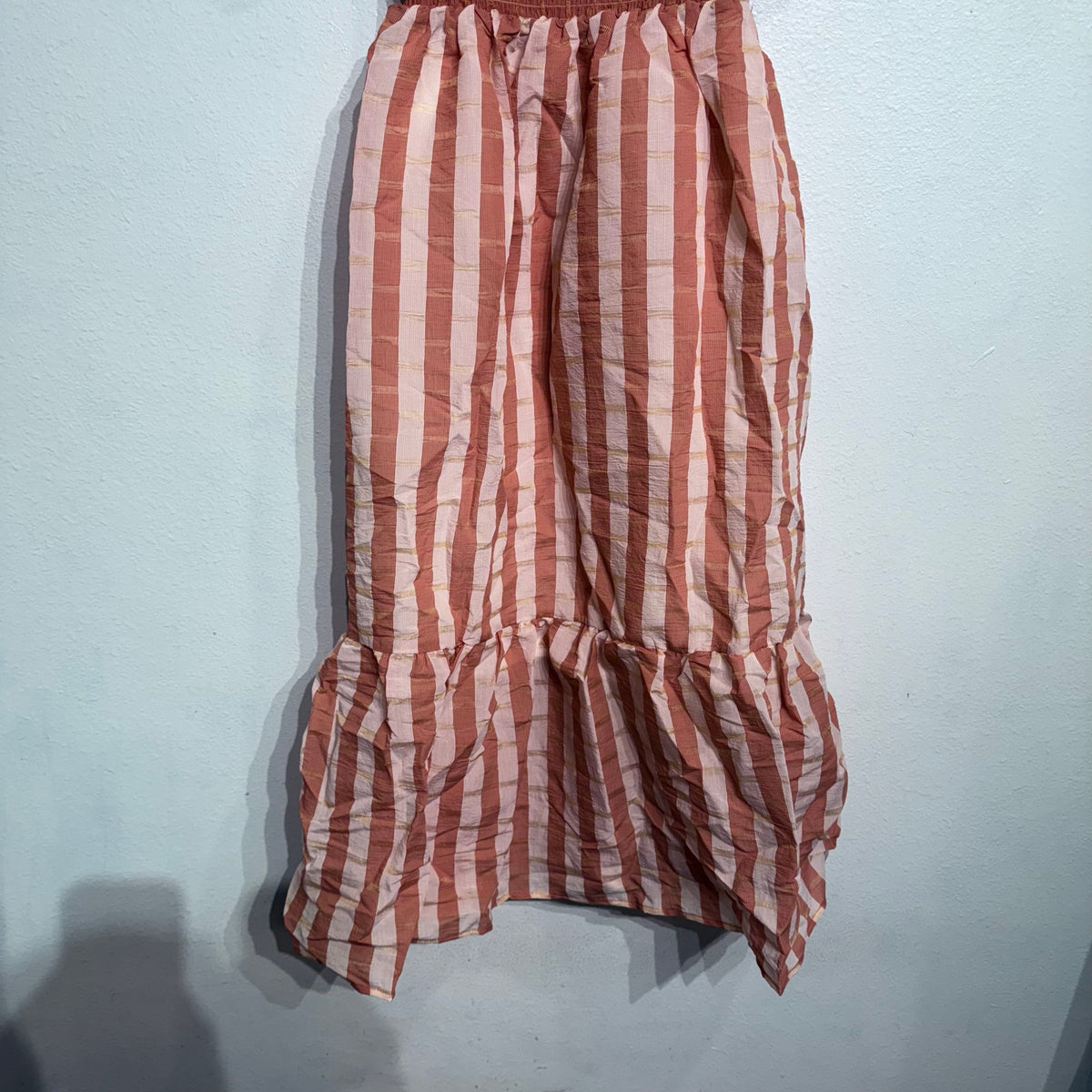 DRA Nicole Peach Striped Organza Midi Dress Sz M NWT