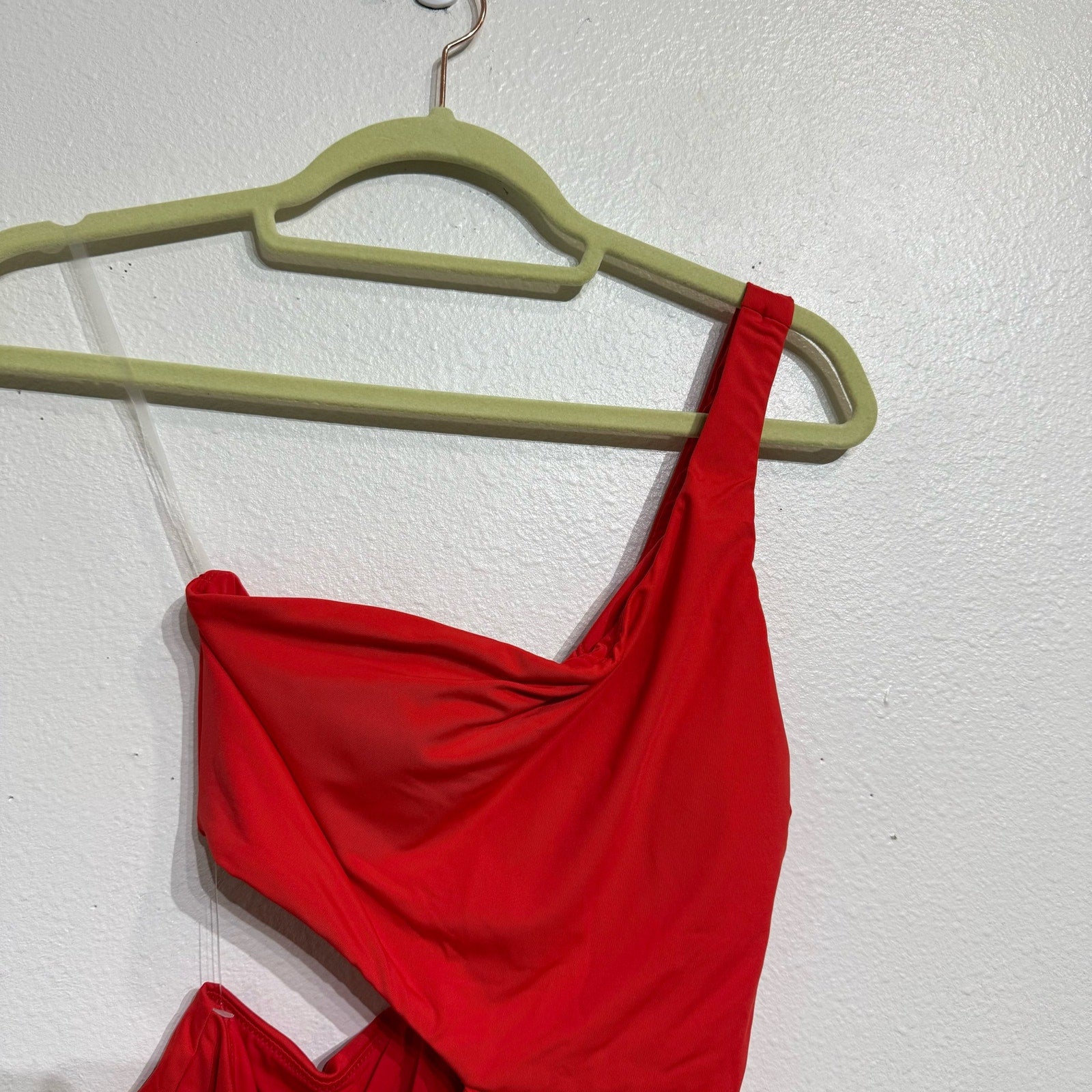 Aqua Red One Shoulder Cut Out One Piece Swimsuit Sz XS NWT