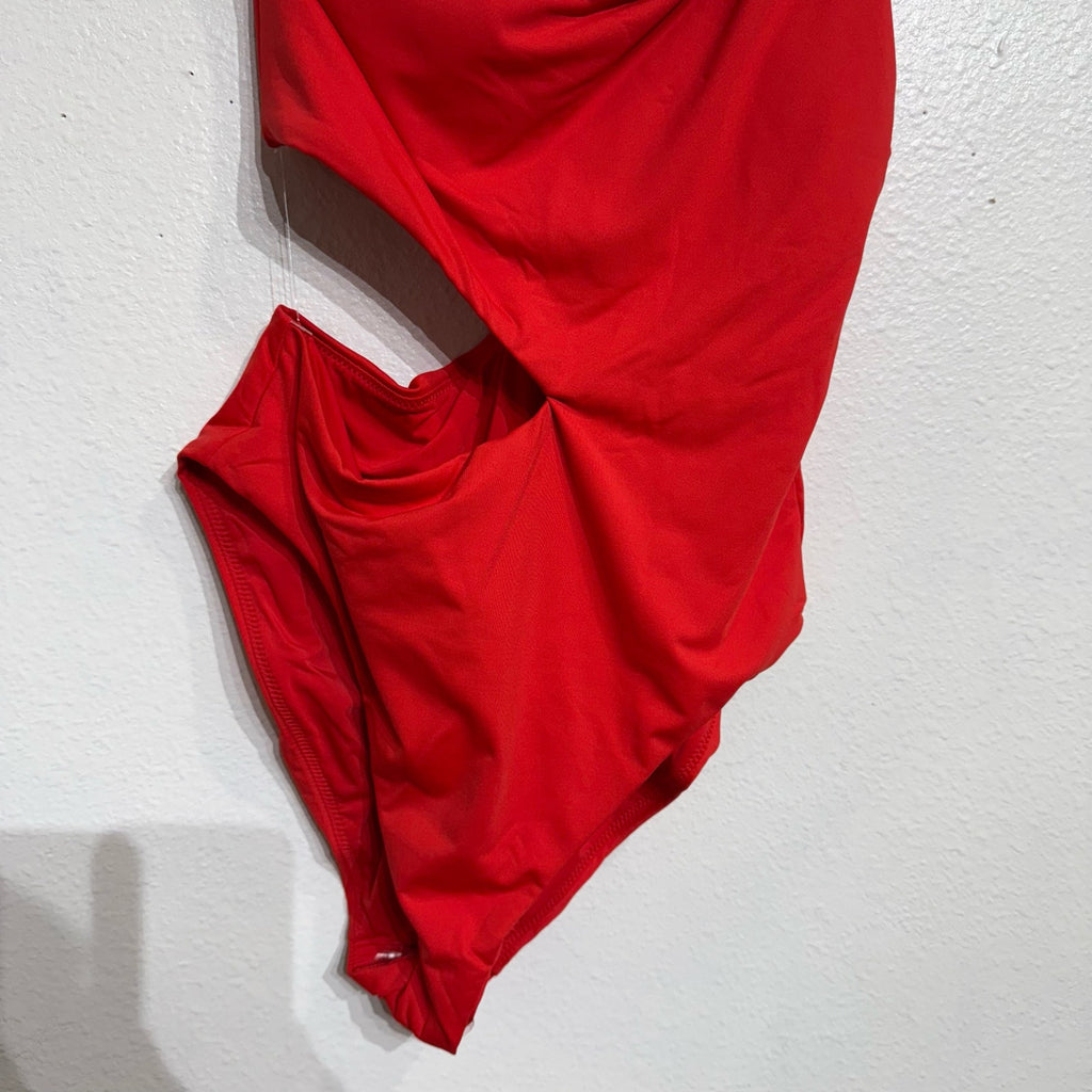 Aqua Red One Shoulder Cut Out One Piece Swimsuit Sz XS NWT
