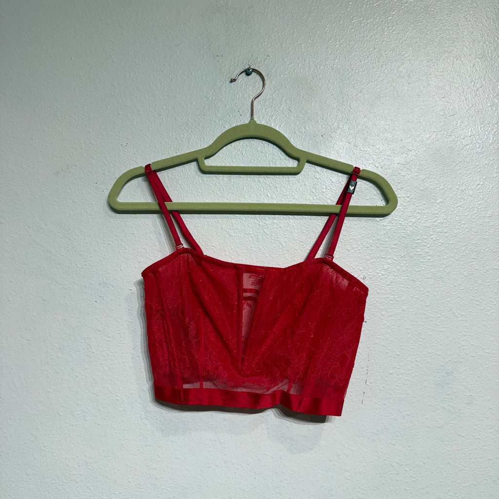 Victoria's Secret Red Very Sexy Deep V Corset Lace Bra Sz M NWT