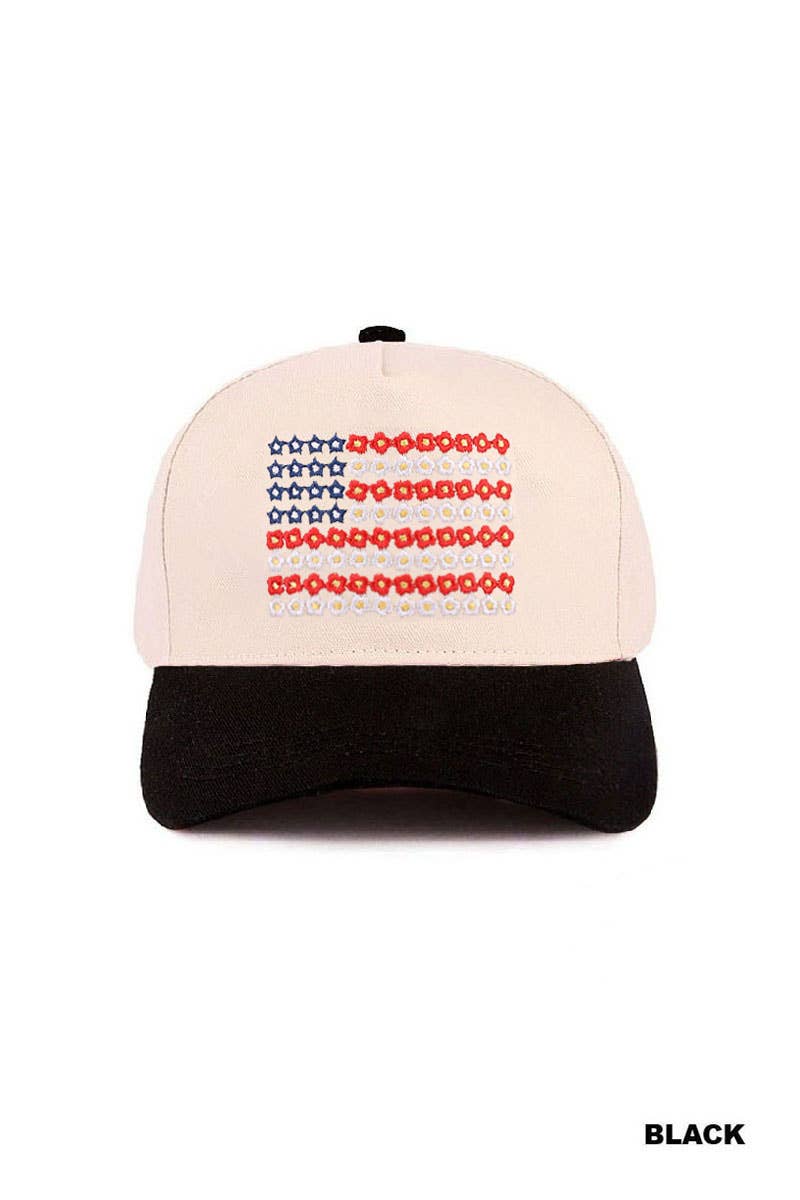 `0403 Star Floral American Flag Two Tone Cotton Hat SI-29571