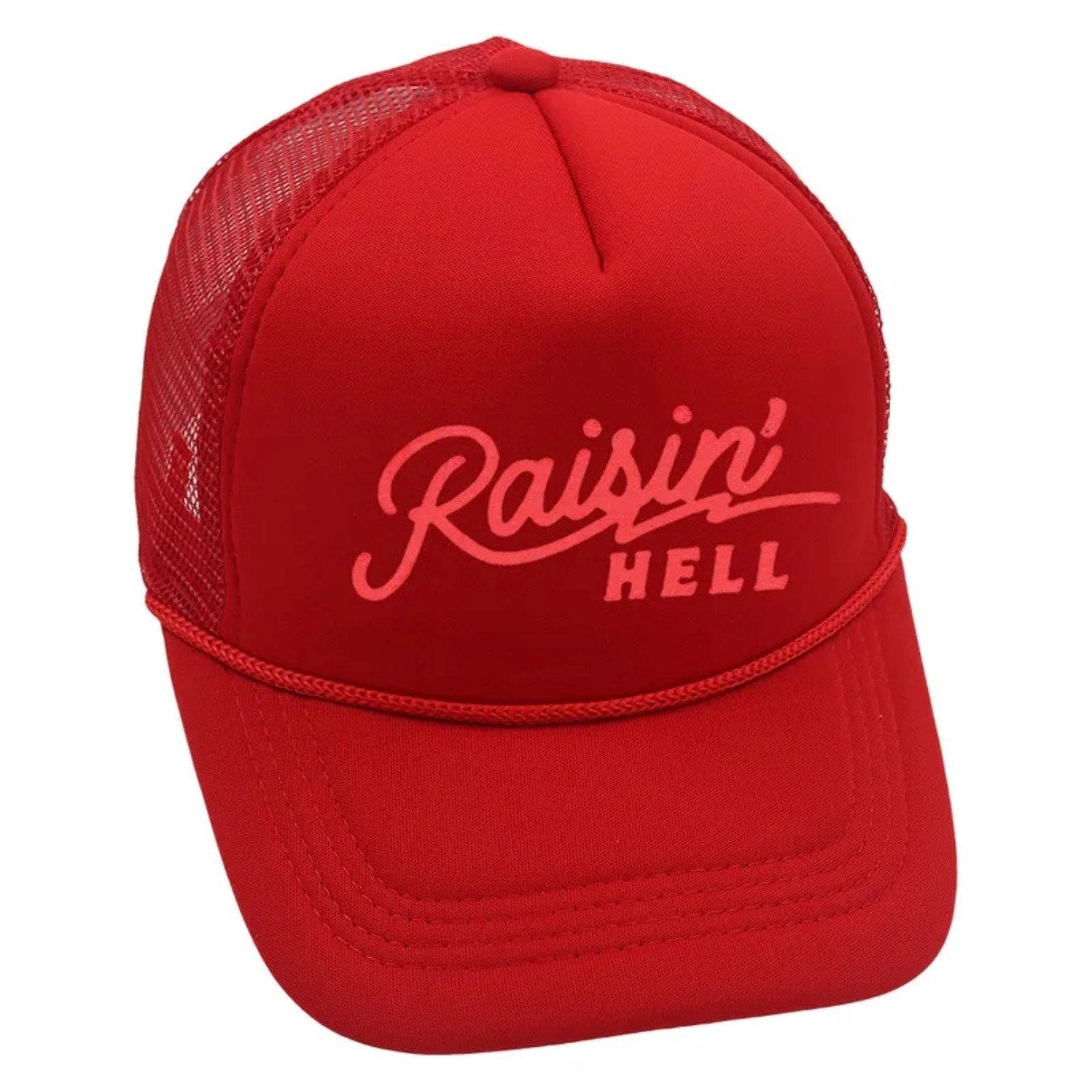 Raisin’ Hell Red Pink Mesh Trucker Adjustable Snapback Hat NWT