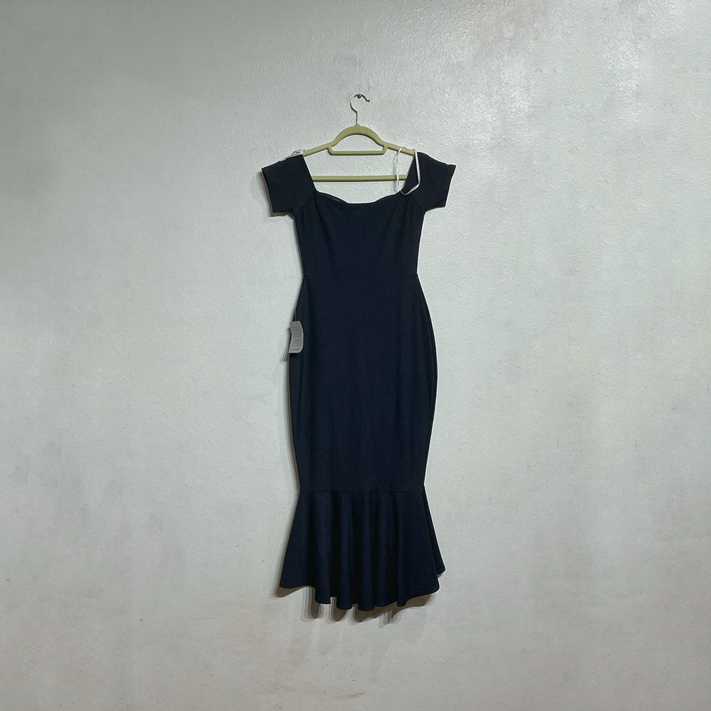 Lulus Midnight Blue How Much I Care Off-the-Shoulder Midi Dress Sz S NWT