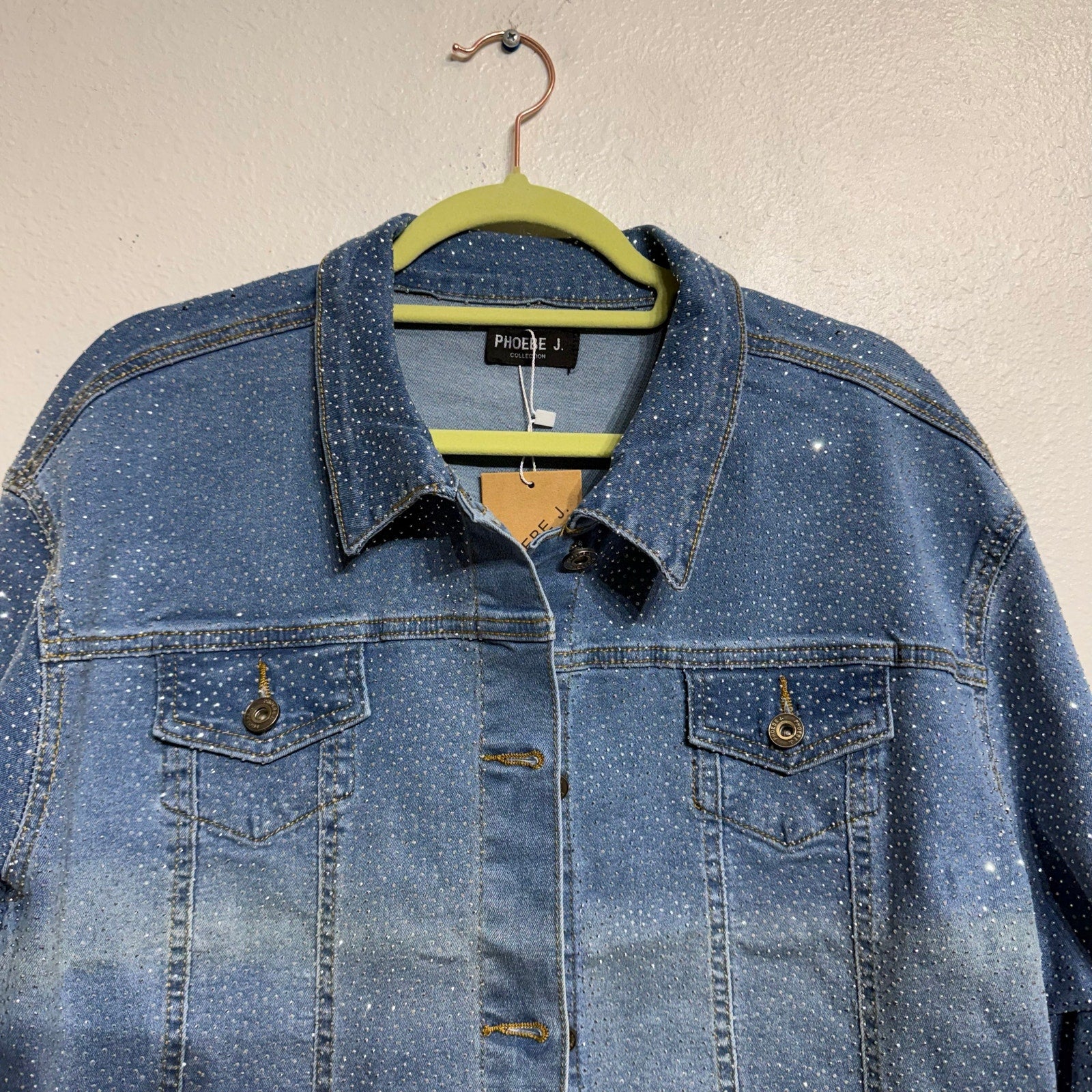 Phoebe J. Collection Light Blue Rhinestone Studded Jean Jacket Sz 3X NWT