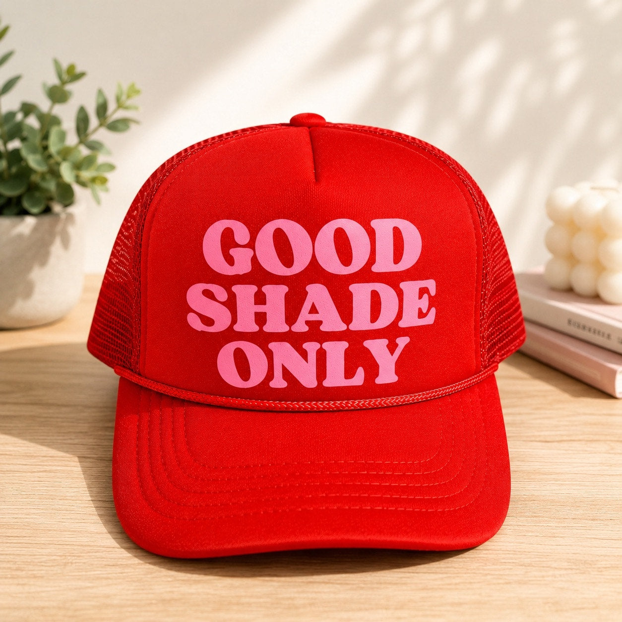 Good Shade Only Red & Pink Retro Adjustable Mesh Snapback Trucker Hat NWOT
