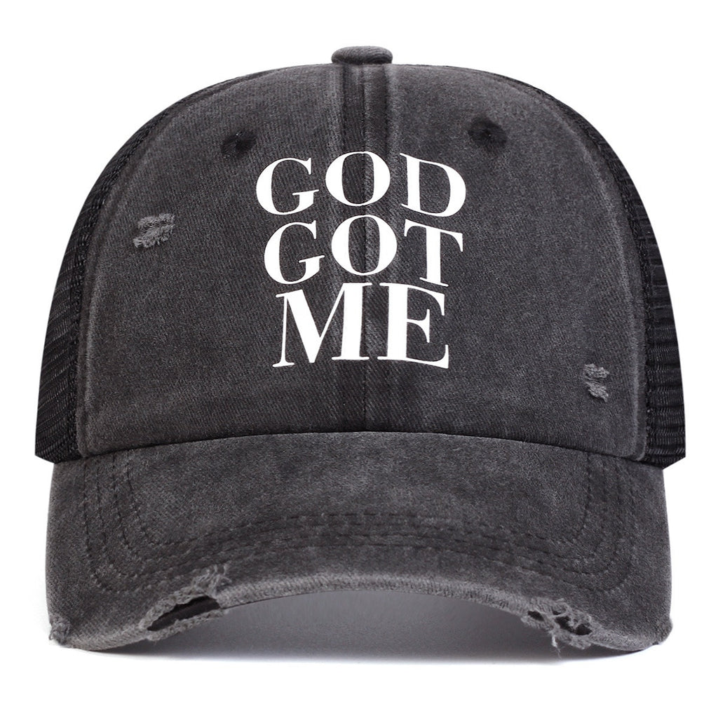 God Got Me Black Distressed Faith Inspired Mesh Adjustable Trucker Hat NWOT