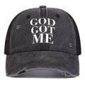 God Got Me Black Distressed Faith Inspired Mesh Adjustable Trucker Hat NWOT