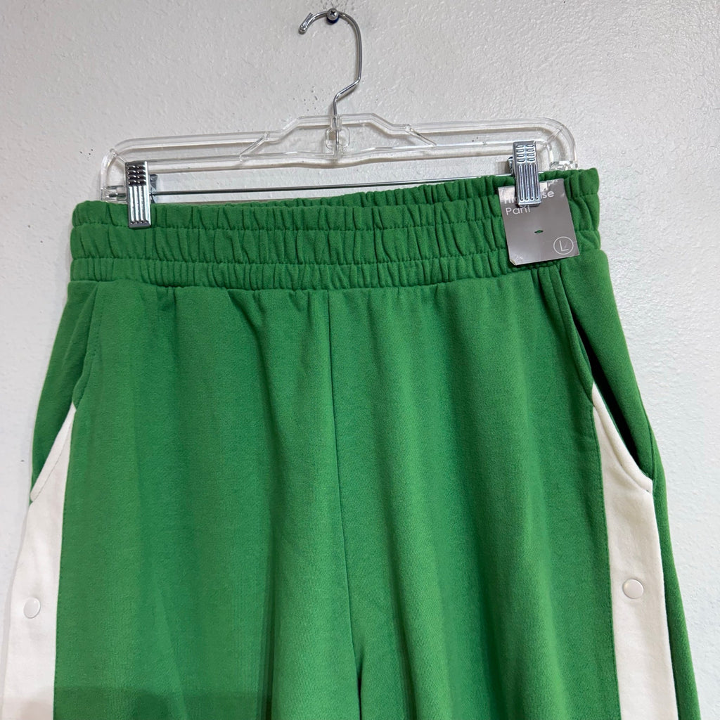 Forever 21 Green Tear Away Wide Leg Track Pants Sz L NWT