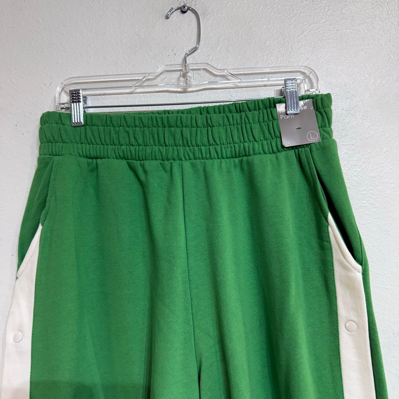 Forever 21 Green Tear Away Wide Leg Track Pants Sz L NWT