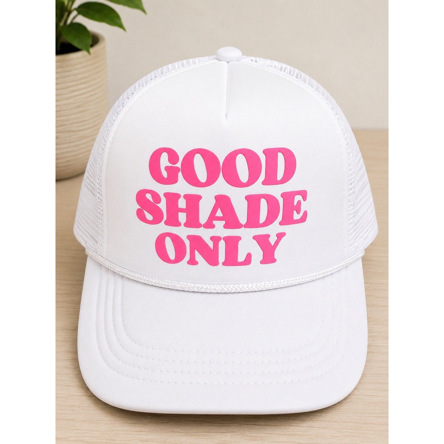 Good Shade Only White & Pink Retro Adjustable Snapback Trucker Hat NWOT