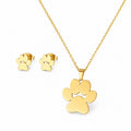 Gold Paw Print Necklace & Stud Earrings Pet Lover Jewelry Set NWOT