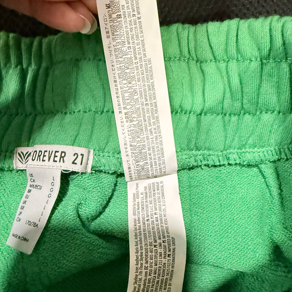 Forever 21 Green Tear Away Wide Leg Track Pants Sz L NWT